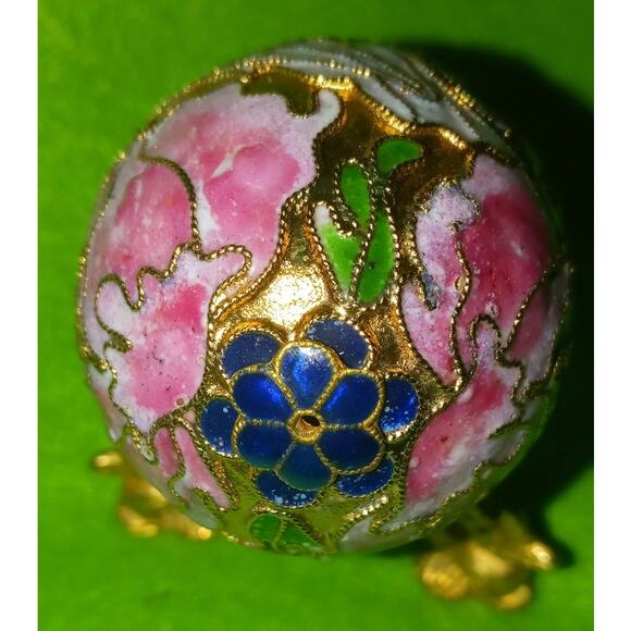 Cloisonne Egg Ornament Vtg Love Birds Enamel With Goldtone Stand - Picture 3 of 6